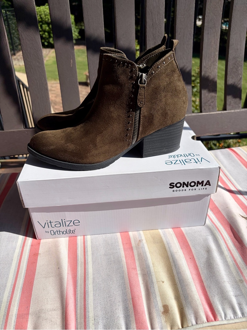 Sonoma Olive Suede Ankle Boots with Stud & Side Zipper - Picture 3 of 11